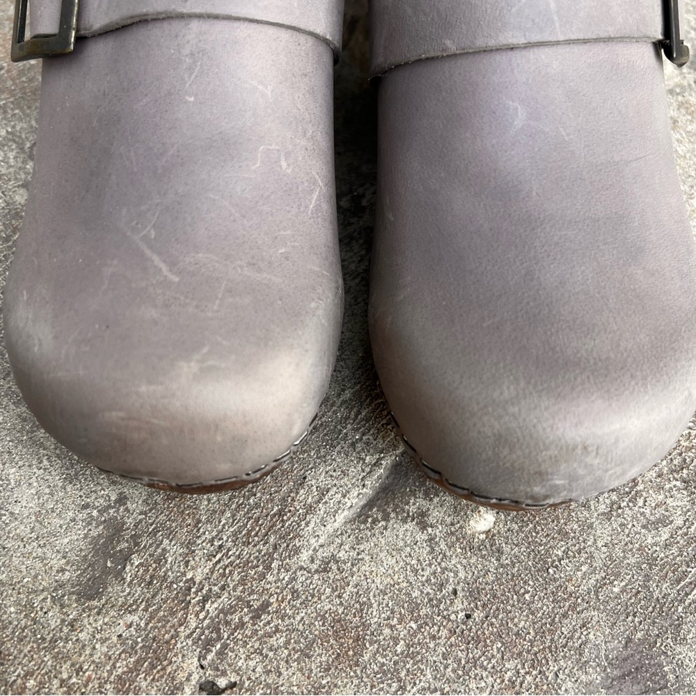 Sanita Gray Suede Buckle Clog Mule - Picture 4 of 13